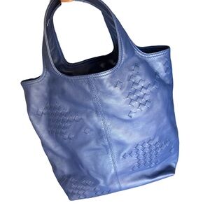 Bottega Veneta Blue Intrecciato Leather Tote